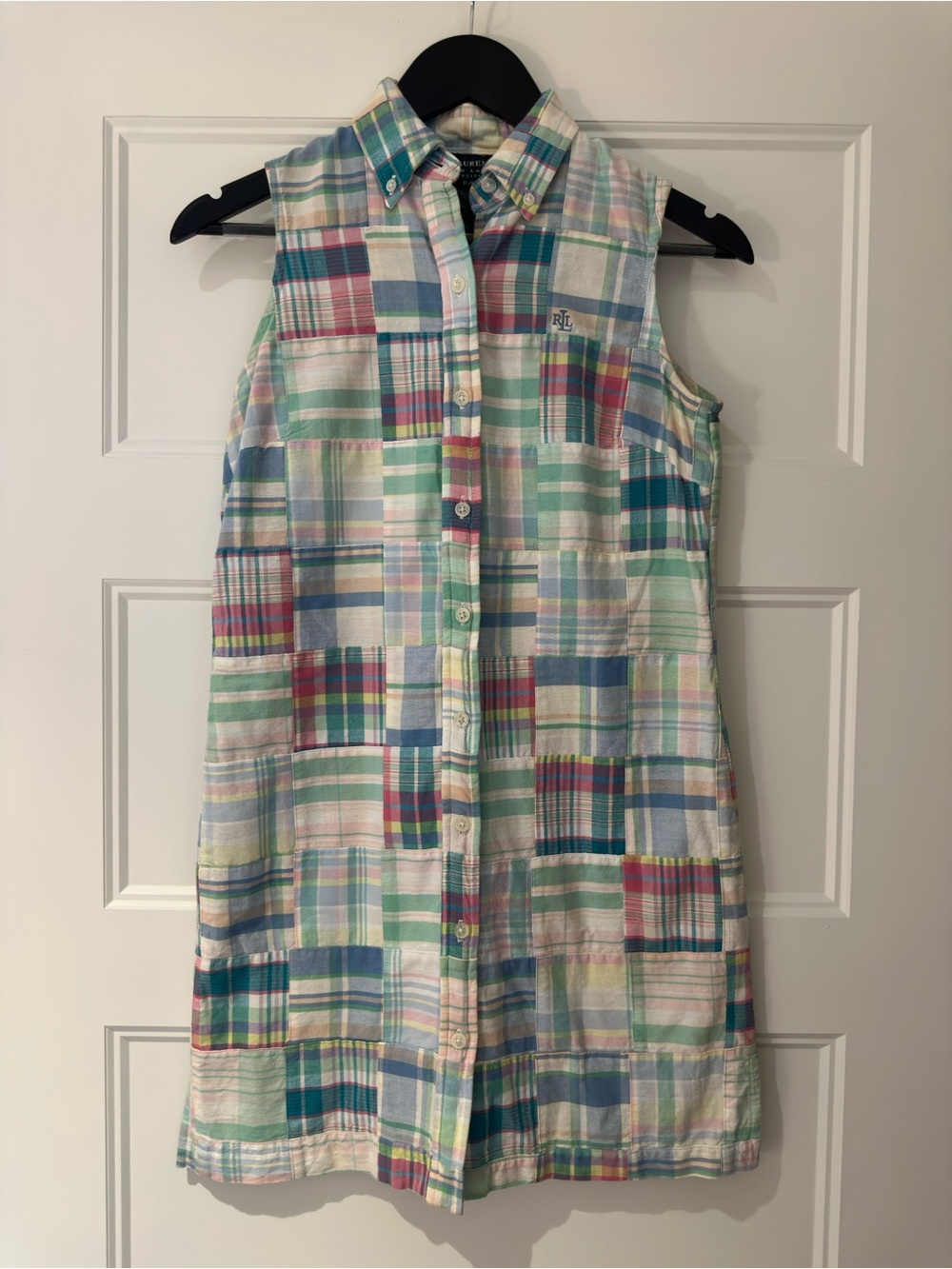 🤍 XS Ralph Lauren Vintage Plaid Button-Front Mini Dress 100% Cotton - Picture 3 of 15